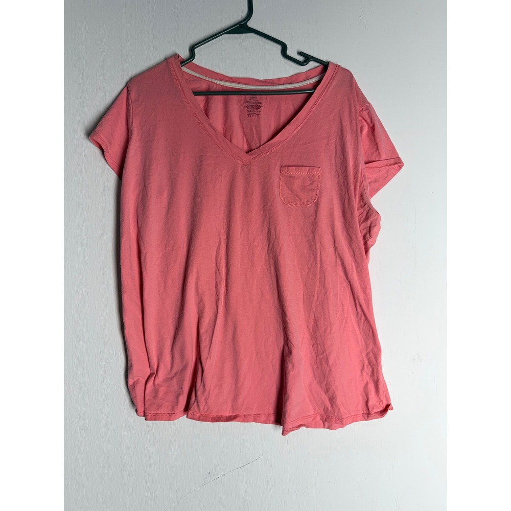Victorias Secret PINK Coral Pink V-Neck Pocket T-Shirt Short Sleeve 2X Cotton
